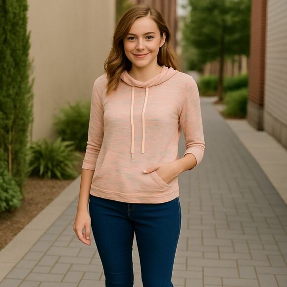 Lightweight Hooded Top Pink Pullover - Picture 1 of 8